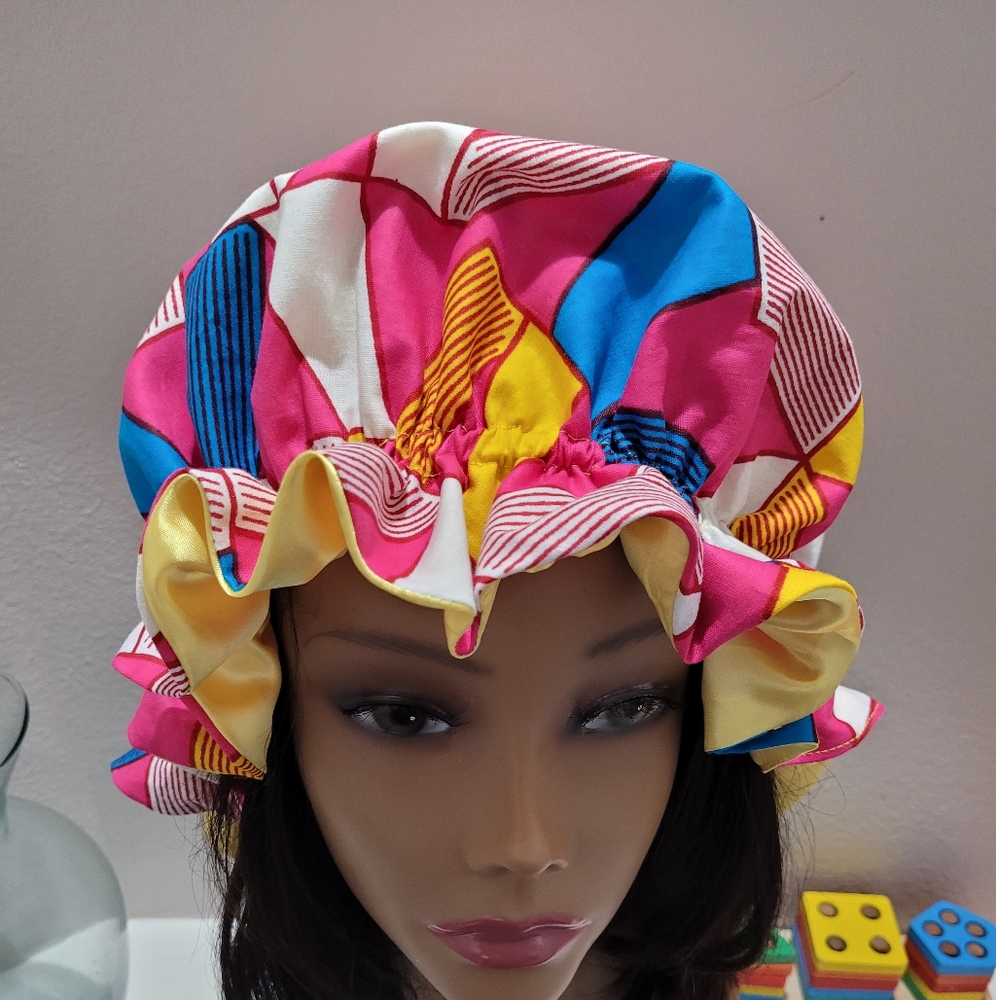 New Reversible handmade Satin Lined Hair Bonnet